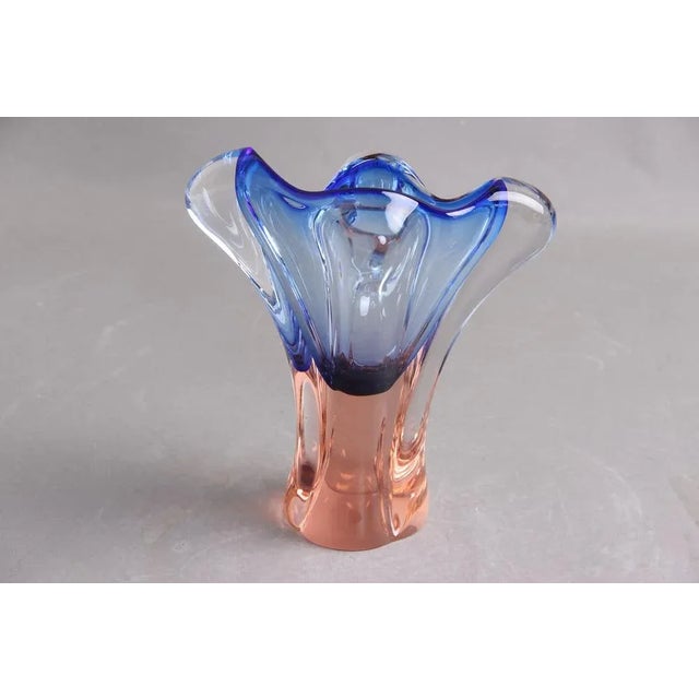 Beautiful colored glass vase Josef Hospodka Oral/oral glass. Here glass vase made of strong glass, blue and salmon...
