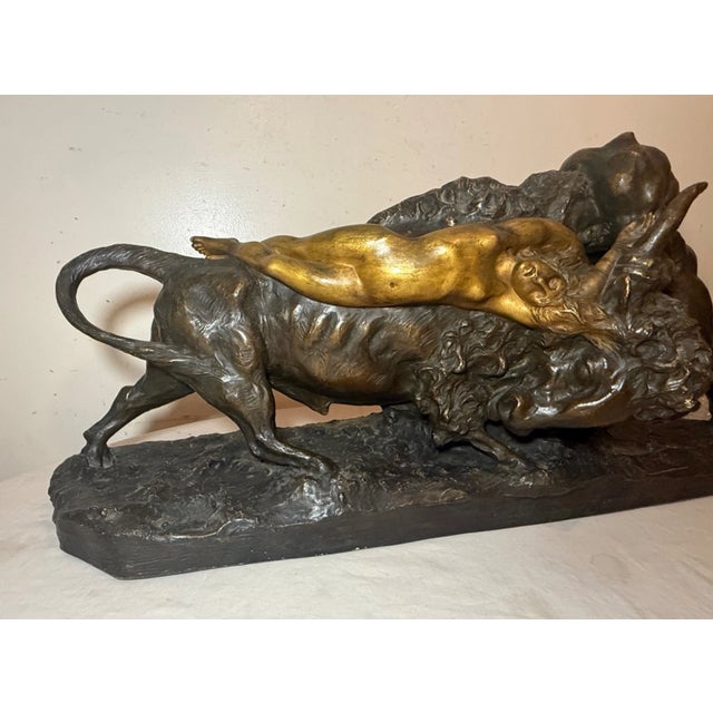 Huge Antique R Aurili Italian Hercules Bull Lady Bronze Patinated Plaster Statue For Sale - Image 15 of 18