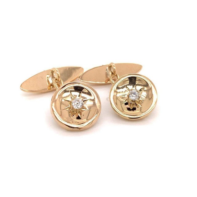 Diamond 14k Yellow Gold Cufflinks Certified, Pair For Sale In New York - Image 6 of 11