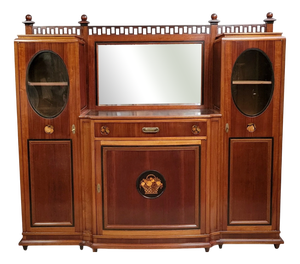 Art Nouveau Period Mahogany and Marquetry Bookcase Sideboard Nancy School, 1900s