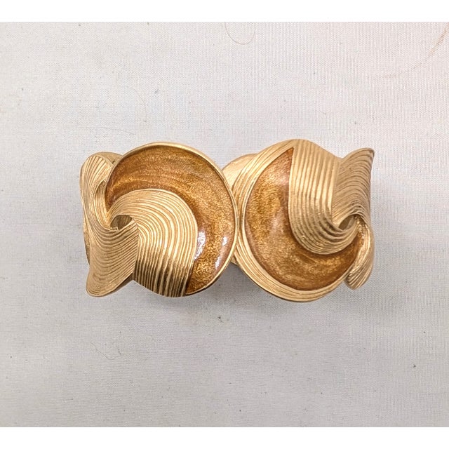 Metal Vintage 1986 Signed Trifari Goldtone & Brown Enamel Cuff Bracelet For Sale - Image 7 of 11