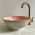 Luxury 14-Inch Round Handcrafted Pink & White Ceramic Sink with 14K Gold Rim Enhance the elegance of your bathroom with...