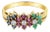 Ruby, Sapphire, Emerald Flower Shaped Ring 14k Yellow Gold, Size 9 For Sale