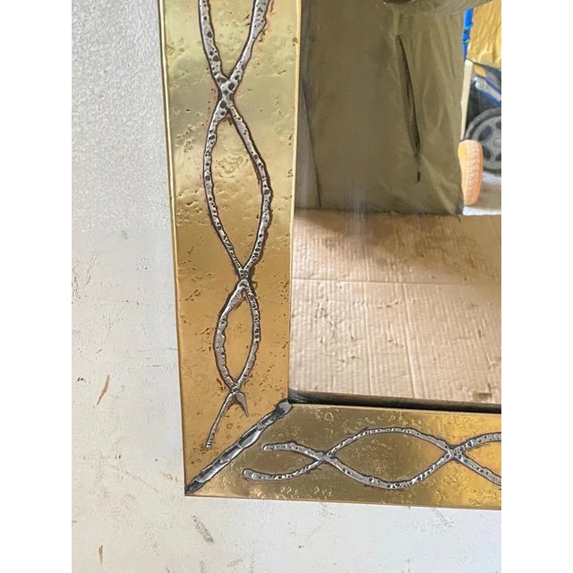 Vintage Mirror in Brass in Acid Brass Patina, France, 1970s For Sale - Image 6 of 9