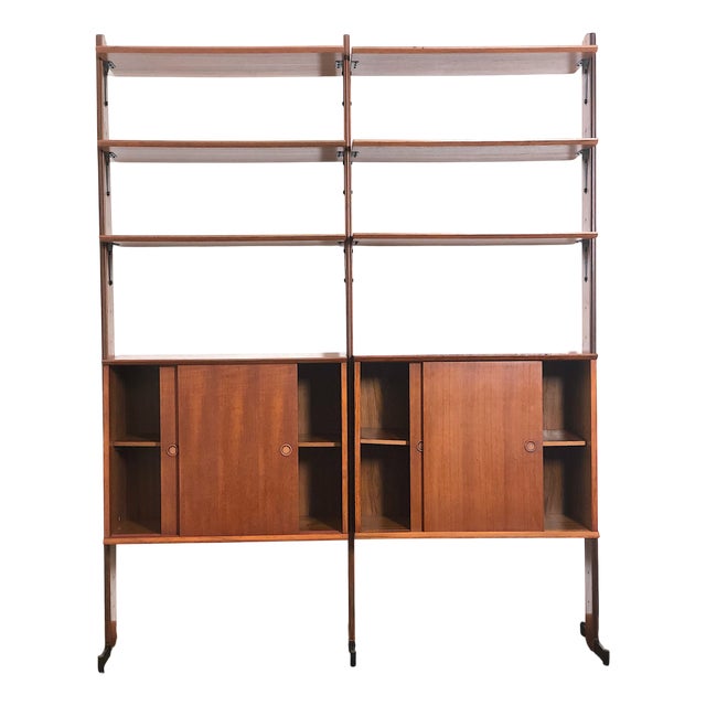 Vintage Double-Sided Bookcase with 2 Bays, Italy, 1960s For Sale