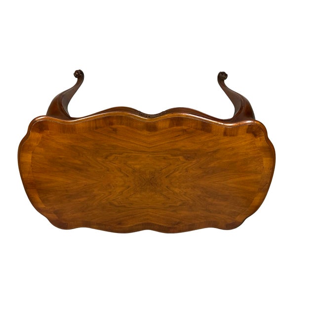 French French Louis XV Style Walnut Coffee Table With Cabriole Legs and Scalloped Top 1930's For Sale - Image 3 of 6