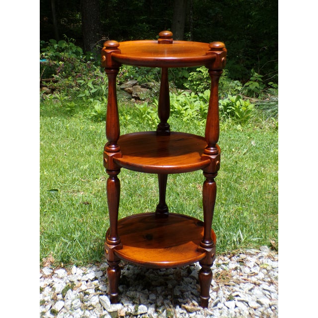 Vintage Ethan Allen Old Tavern Collection Pine 3 Tier Table Plant Stand For Sale In Boston - Image 6 of 12