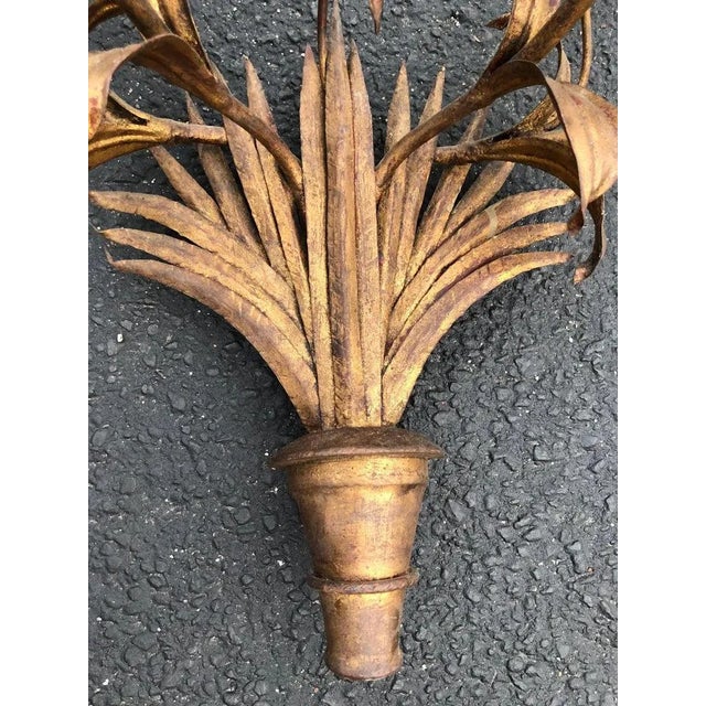 Mid-Century Modern Large Italian Gilt Iron Floral Wall Sconce For Sale - Image 3 of 12