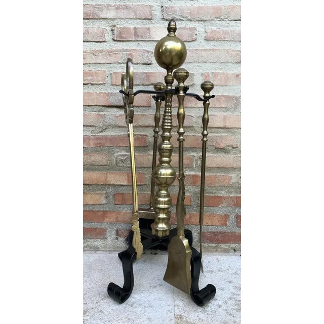 French Neoclassical style Brass Fireplace Tools, 1970s, Set of 5 For Sale - Image 6 of 8