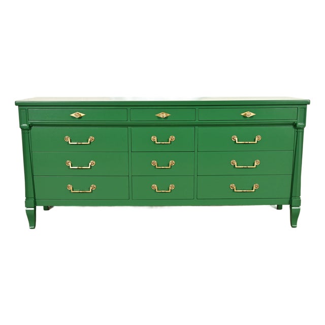John Widdicomb French Regency Louis XVI Green Lacquered Dresser or Credenza, Newly Refinished For Sale
