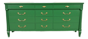 John Widdicomb French Regency Louis XVI Green Lacquered Dresser or Credenza, Newly Refinished