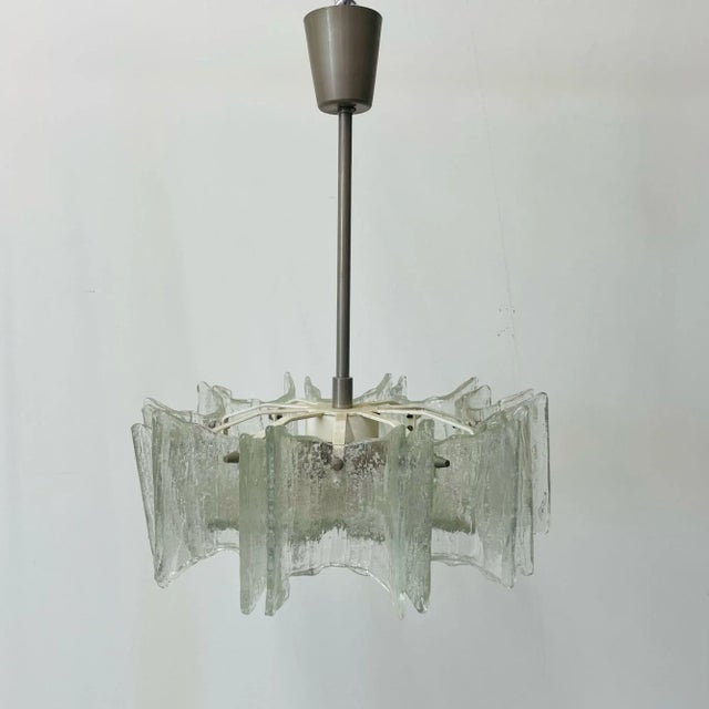 Small Swedish Mid-Century Modern Chandelier / Pendant, Slumped Glass and Brass For Sale - Image 12 of 12