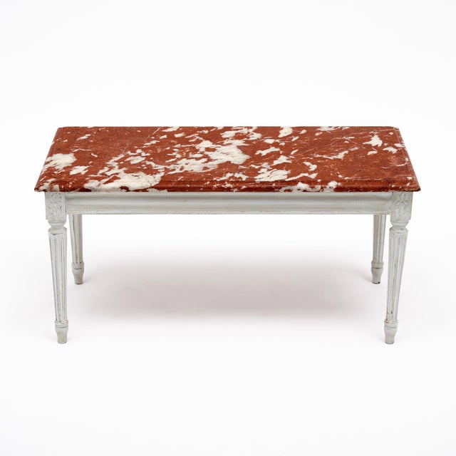 French Louis XVI Style Coffee Table With Rouge Royal Marble Top For Sale - Image 3 of 9