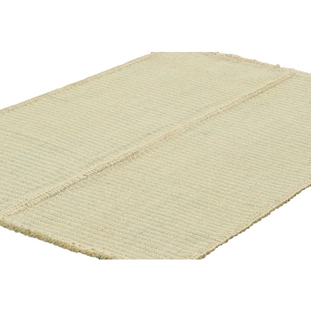 Contemporary Rug & Kilim’s Contemporary Kilim in Cream White and Blue Textural Stripes For Sale - Image 3 of 7