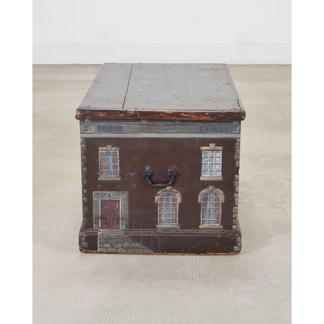 Wood 19th C. English Painted Pine Chest With Georgian Manor Façade For Sale - Image 7 of 18