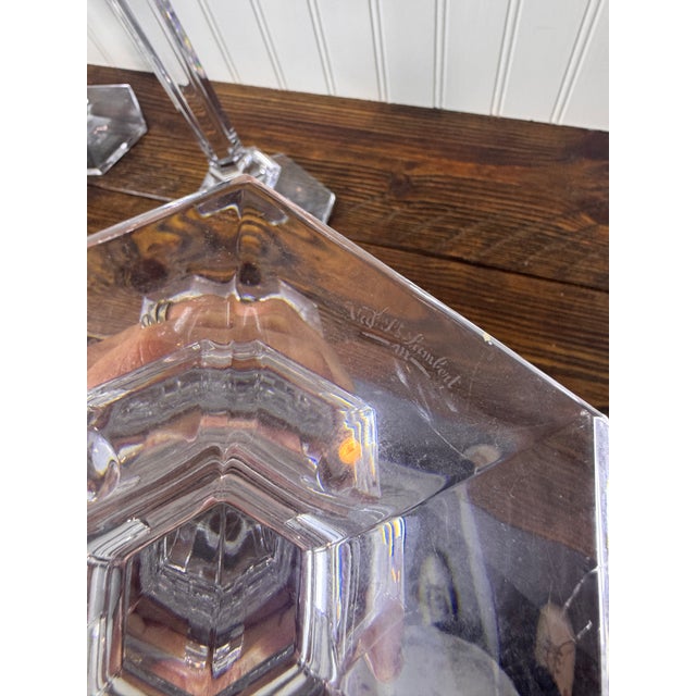 Transparent Val Saint-Lambert Signed Belgian Crystal Candlesticks, Pair, 11" Tall, Late 20th Century For Sale - Image 8 of 8
