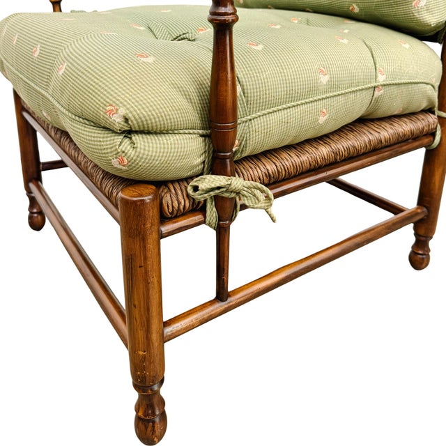Wood Late 20th Century Custom-Made Country French Ladderback Armchair and Ottoman Set by Calico Corners For Sale - Image 7 of 18
