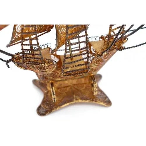 Silver Caravel with Gilded Filigree and Maltese Crosses For Sale - Image 4 of 8