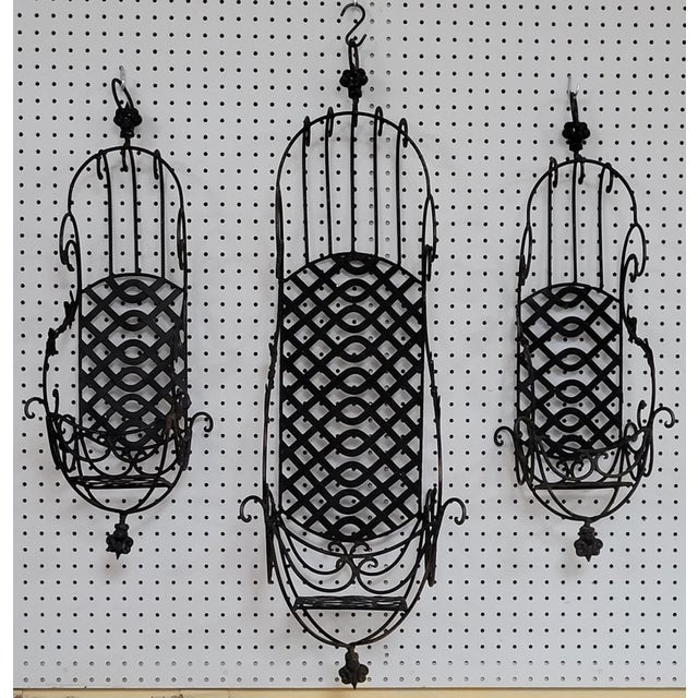 Vintage Wrought Iron and Metal Wall Hanging Planter Basket Set of 3 Chairish