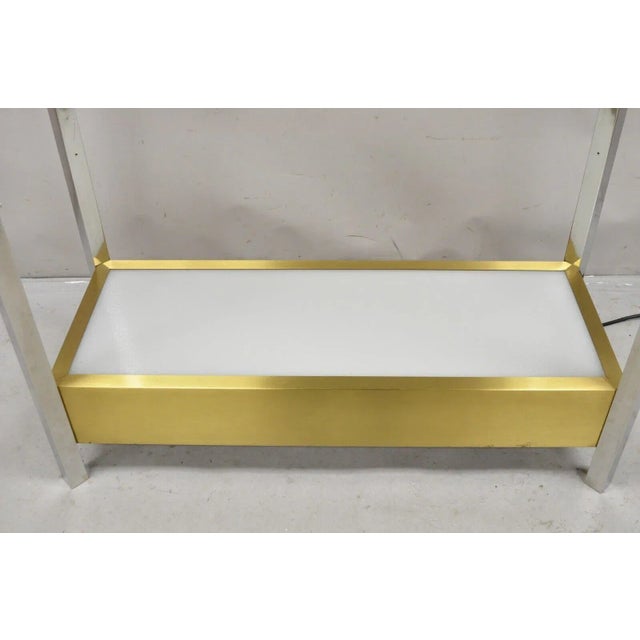 1970s Vintage Illuminated Chrome and Brass Light Up Display Shelf Curio Etagere For Sale - Image 11 of 12