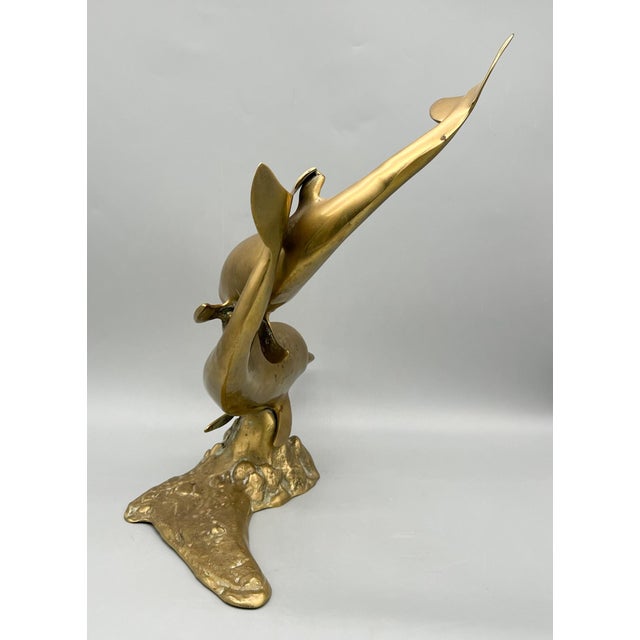 Oversized Vintage Brass Double Dolphin Figure For Sale - Image 11 of 11