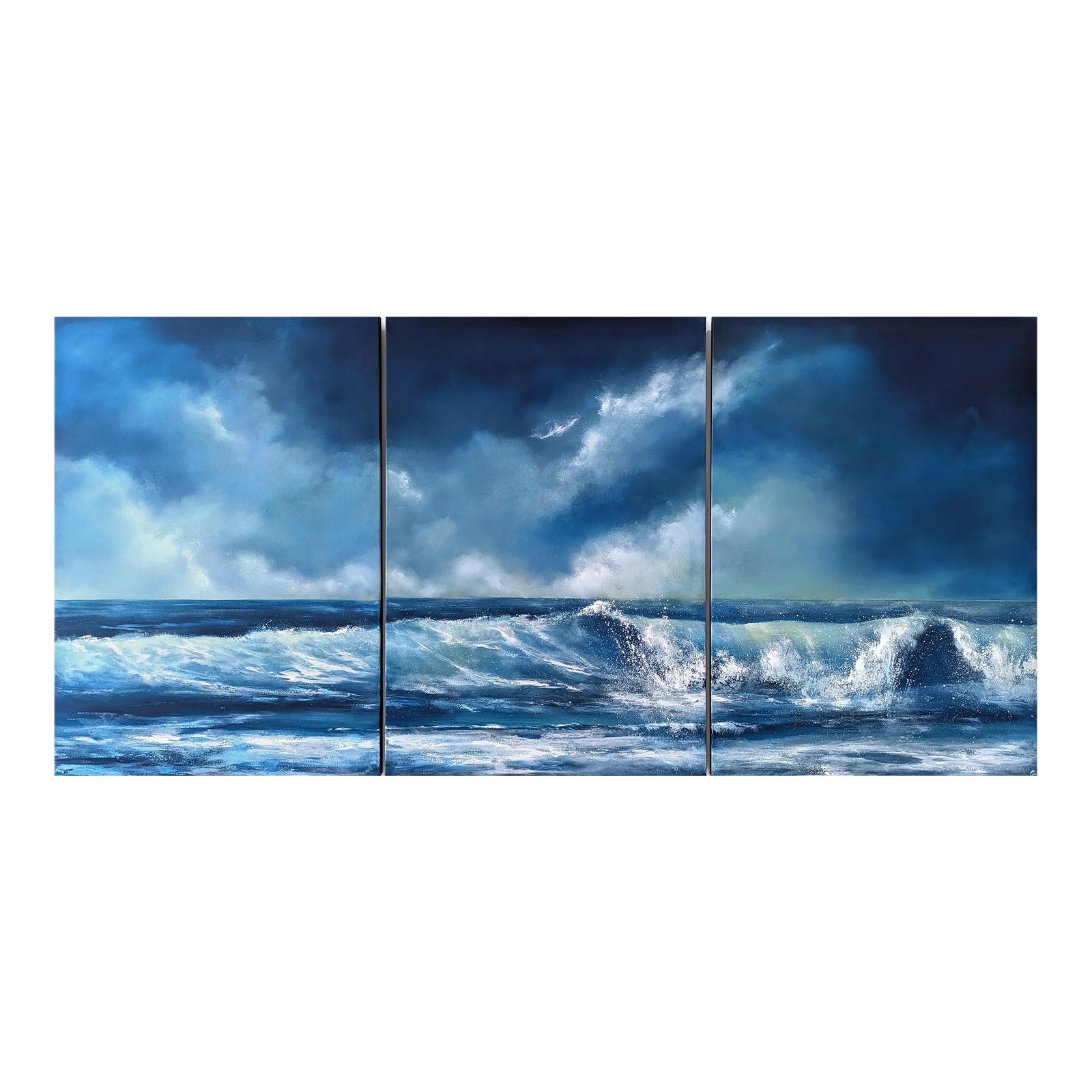 A Kinder Sea (Triptych) - Large Ocean Inspired Painting on Canvas ...