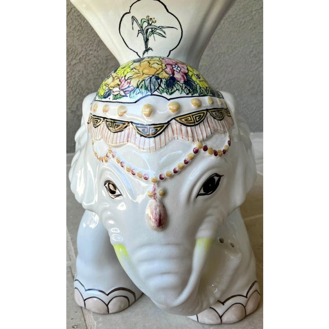 Whimsical Mid 20th-Century Highly Glazed Earthenware Elephant Garden Stool / Plant Stand For Sale - Image 18 of 18