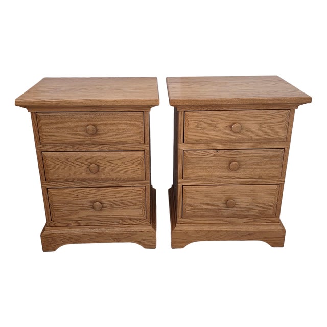 Hunt Country 3-Drawer Nightstands in Oak - A Pair For Sale