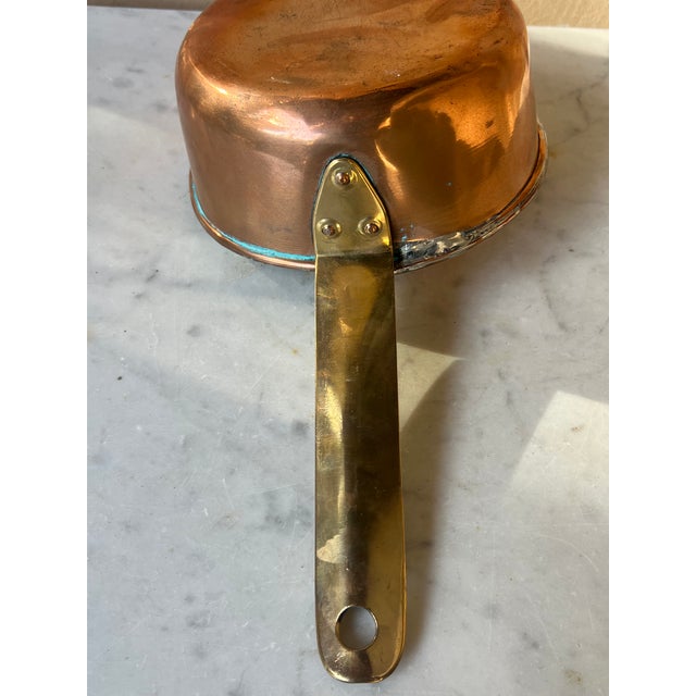 Vintage Tinned Copper Pot With Strainer & Brass Handle For Sale - Image 9 of 9