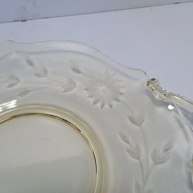 Yellow Floral Etched Lancaster Platter 1930's For Sale - Image 11 of 12