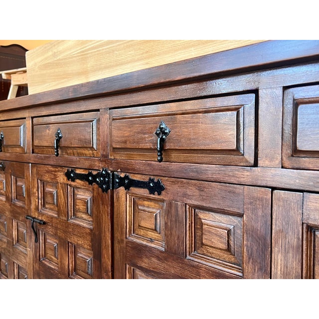 19th Century Large Catalan Spanish Baroque Walnut Tuscan Credenza or Buffet For Sale - Image 6 of 18
