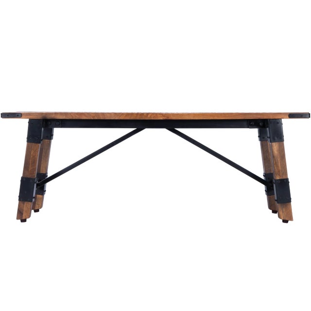 Mountain Lodge Wood & Metal 51"W Bench, Natural Wood For Sale - Image 9 of 9