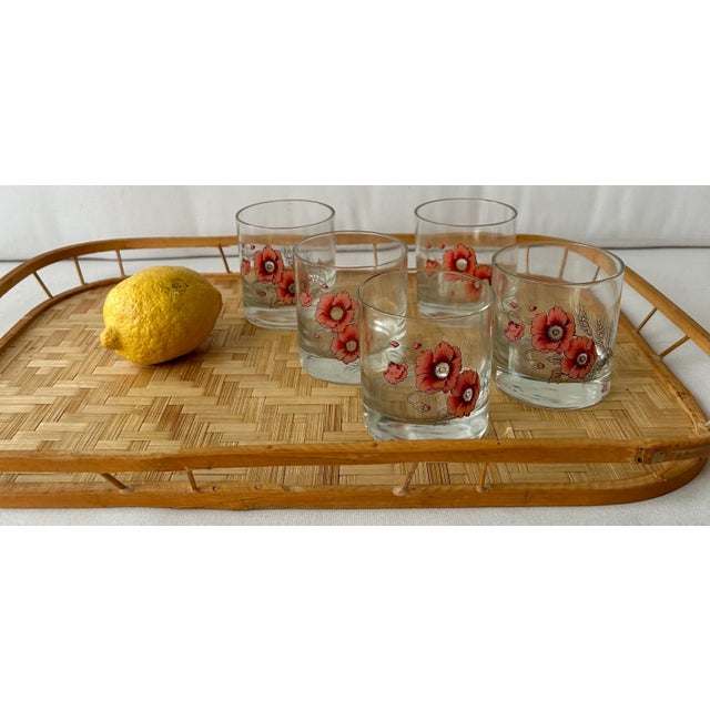 Pretty in Pink Floral Blown Glass Lowball Glasses- Set of 5 For Sale In Palm Springs - Image 6 of 9