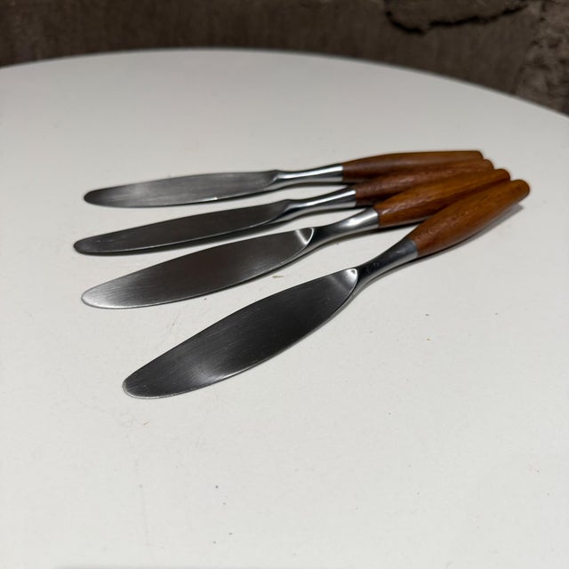 1950s Set (4) Mid-Century Modern Teak Steak Knives Dansk Fjord Jens Quistgaard Ihq For Sale - Image 5 of 7