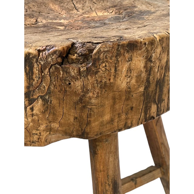 Brown Rustic 19th Century Antique French Butcher Walnut Chopping Block, Side Table For Sale - Image 8 of 12