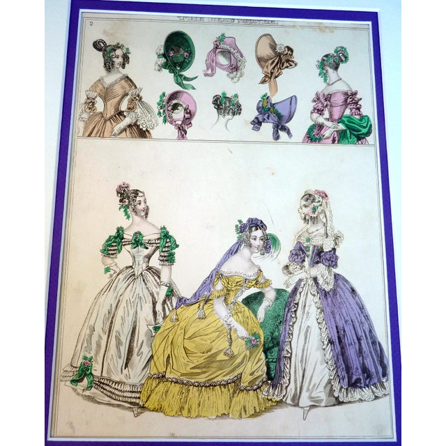 Mid 19th Century Set of 6 1837 the Beau Monde Hand-Colored Millinery & Fashion Plates 11" X 14" Custom Mat For Sale - Image 5 of 11