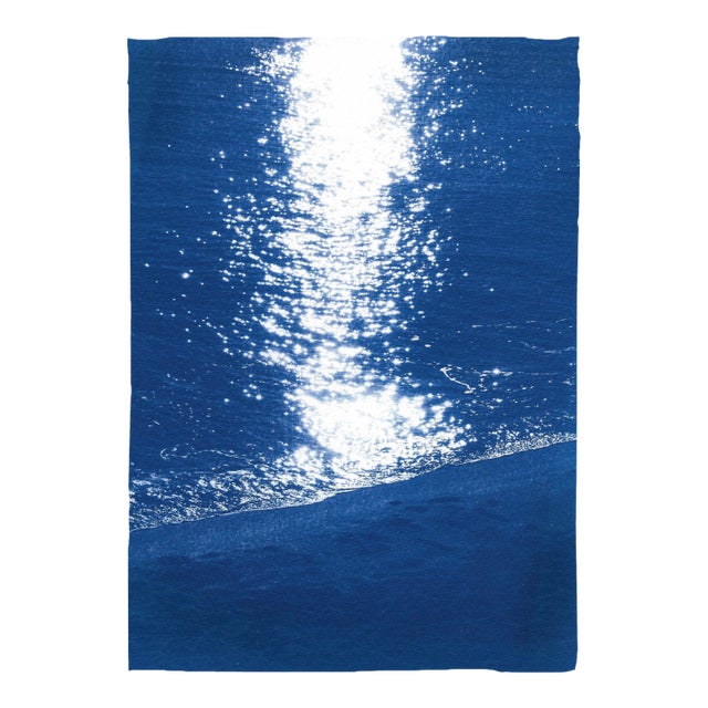 2021 "Dark Beach Sunrise" Contemporary Seascape Blue and White Cyanotype For Sale