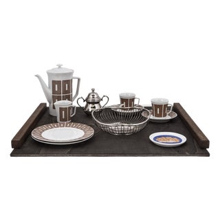 Mid-Century Modern Tête-À-Tête for Two on Wooden Tray by Victoria La Couronne for Fürstenberg, 1960s, Set of 14 For Sale
