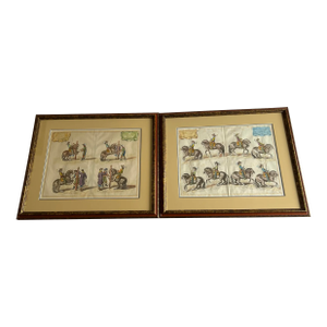 Framed 18'th C Colored Engravings From William Cavendish's Book on Horsemanship a Pair