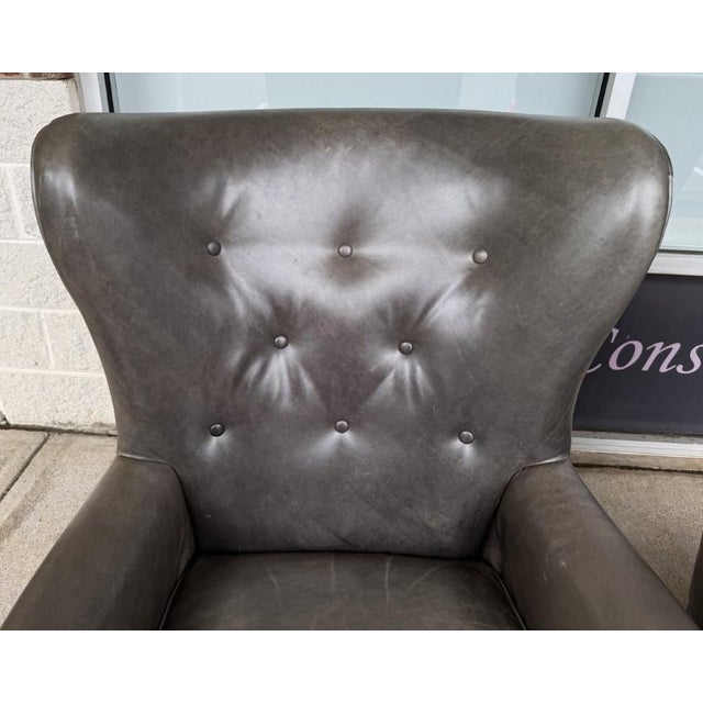 Gray Pair of Hooker Furniture Faux-Leather Army-Green/Gray Maya Chairs For Sale - Image 8 of 18