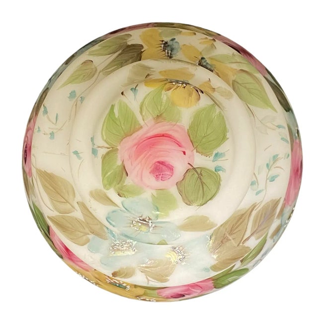 Pink Mid 20th Century L. G. Wright Hand Painted Milk Glass Candy Box With Pink Roses Decoration For Sale - Image 8 of 12
