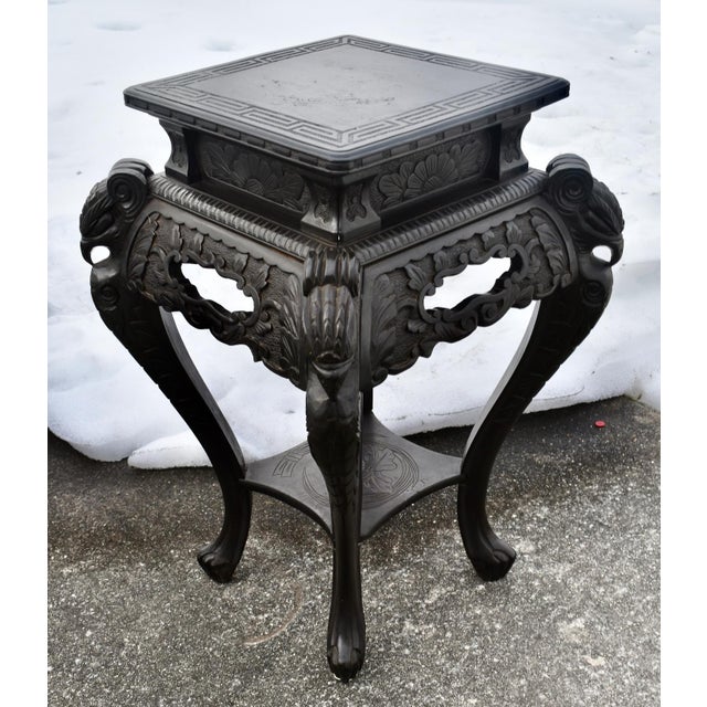 Chinese Carved Hardwood Plant Stand Jardiniere Two Tier Side Table 1920s For Sale - Image 9 of 14