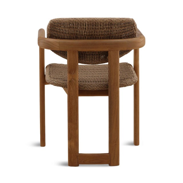 Modern Brown Faux Wicker & Teak Outdoor Dining Chair For Sale - Image 4 of 6