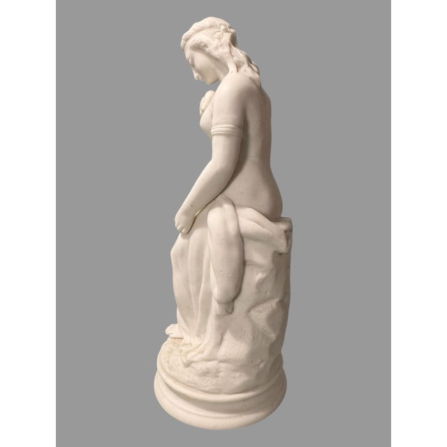 Antique Victorian 11" Art Nouveau Figural Parian Statue of a Maiden & Dove In very good original condition showing some...