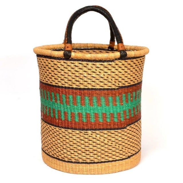 2010s Large Ghana Laundry Basket in Blue & Green For Sale - Image 5 of 5