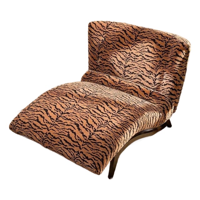 1950s Tiger Print Sculptural Chaise Lounge Newly Upholstered For Sale