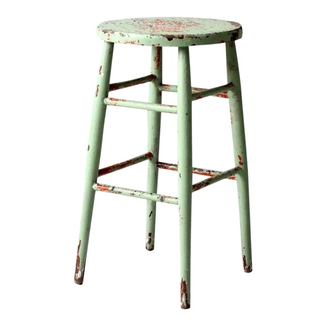 Antique Painted Wood Stool For Sale