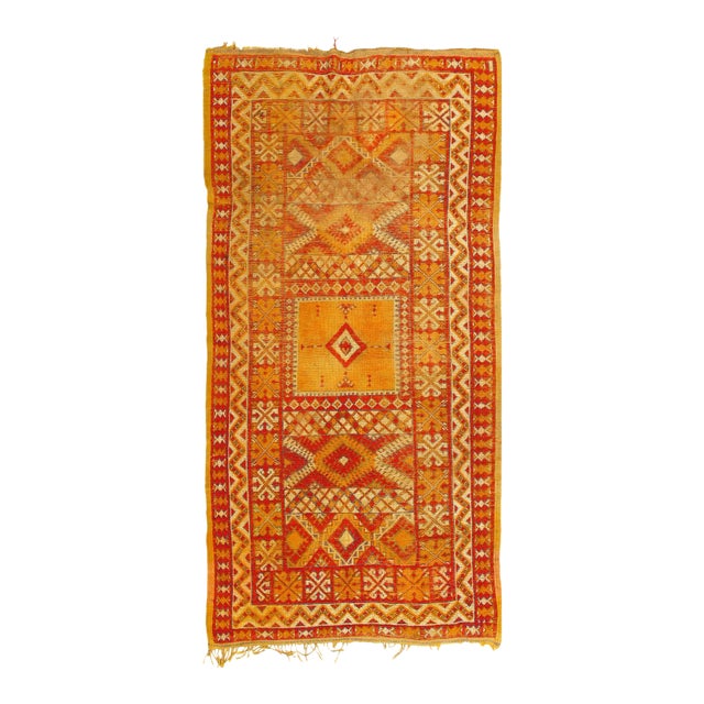 Vintage Gold Color Moroccan Rug 4'4'' X 9'4'' For Sale