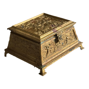 Vintage or Antique Patinated Gilt Bronze Jewelry Casket or Dresser Box 8.5"x7.5"x4.25"