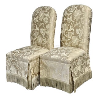 Late 20th Century Upholstered Skirted Parsons Chairs - A Pair For Sale